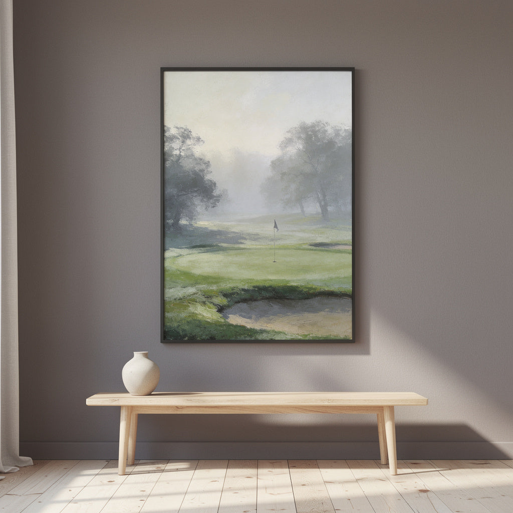 Morgondimma på Greenen – Oljemålad konst